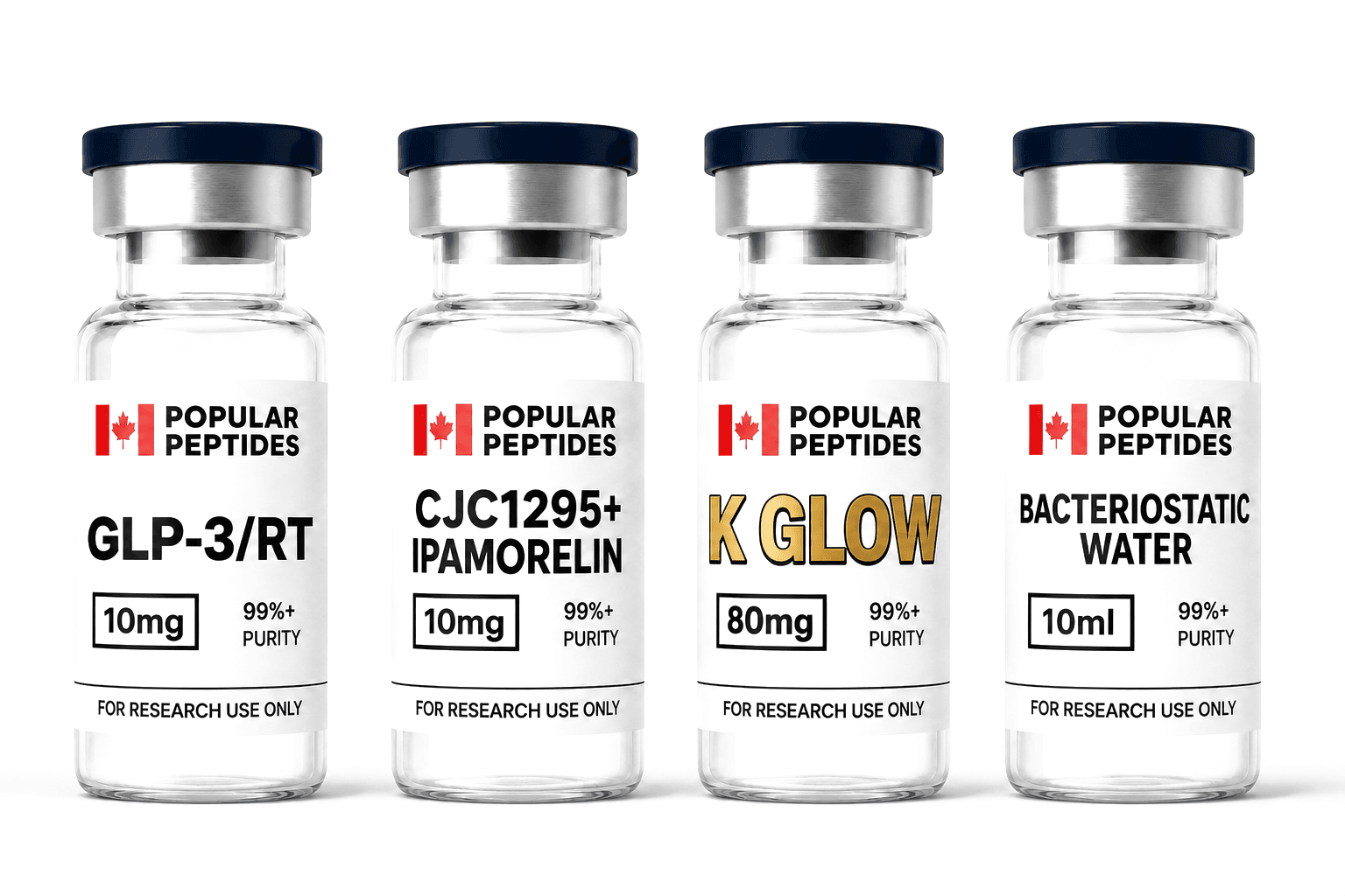 Popular Peptides Ultimate Stack — GLP-3/RT 10mg, KGLOW 80mg, CJC-1295 + Ipamorelin 10mg and bacteriostatic water